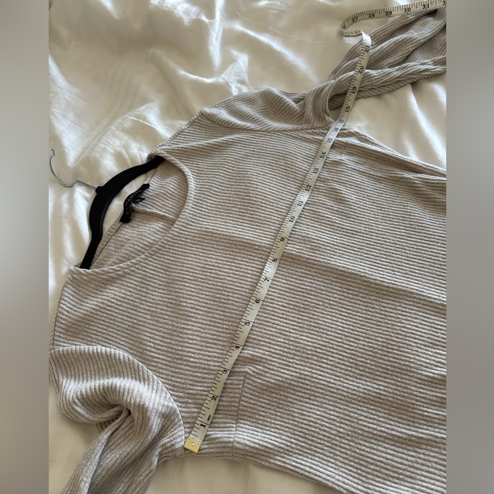 Dynamite Beige Ribbed Elegant Long Sleeve Dress Tied at the Waist - Picture 6 of 8
